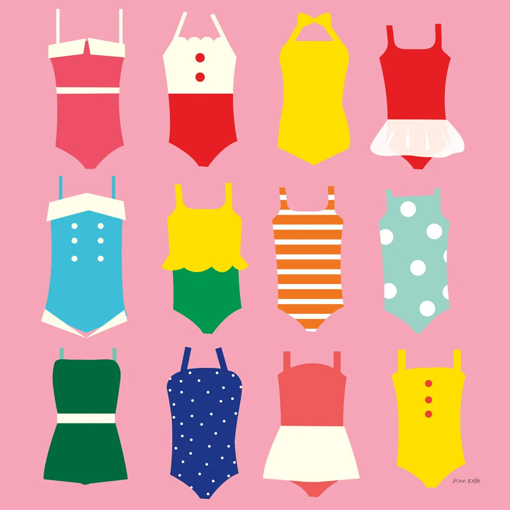 Bathing Suits Galore by Ann Kelle. SKU 61299a. Archival Giclee Fine art print for wall decor.