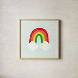 Bright Rainbow I by Ann Kelle. Shown in a natural wood glass frame for a timeless modern aesthetic. Available as an archival giclee rolled canvas, fine art paper, or poster print. SKU 56492a.
