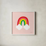 Bright Rainbow II by Ann Kelle. Shown in a crisp white glass frame for a clean and minimalist style. Available as an archival giclee rolled canvas, fine art paper, or poster print. SKU 56493a.