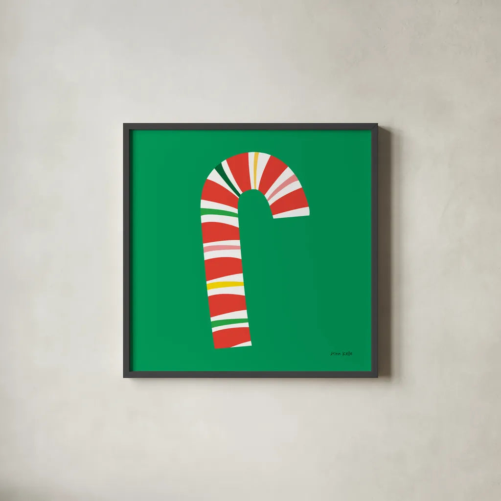 Candy Cane by Ann Kelle. Shown in a sleek black glass frame for a contemporary gallery look. Available as an archival giclee rolled canvas, fine art paper, or poster print. SKU 81223a.
