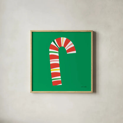 Candy Cane by Ann Kelle. Shown in a natural wood glass frame for a timeless modern aesthetic. Available as an archival giclee rolled canvas, fine art paper, or poster print. SKU 81223a.