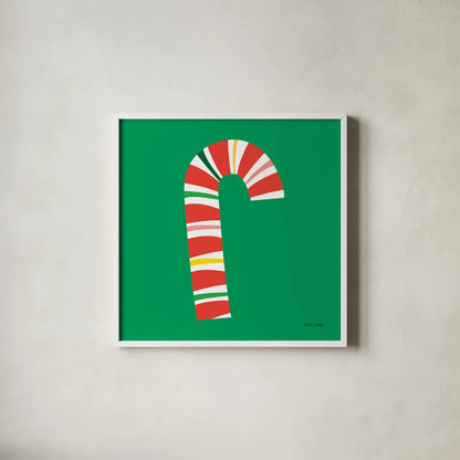 Candy Cane by Ann Kelle. Shown in a crisp white glass frame for a clean and minimalist style. Available as an archival giclee rolled canvas, fine art paper, or poster print. SKU 81223a.