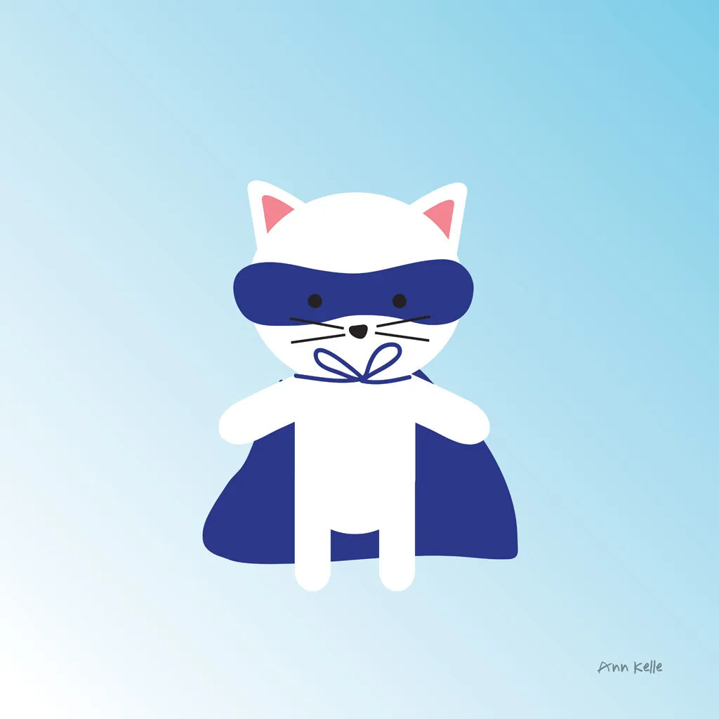 Cat Super Hero by Ann Kelle. SKU 55594a. Archival Giclee Fine art print for wall decor.