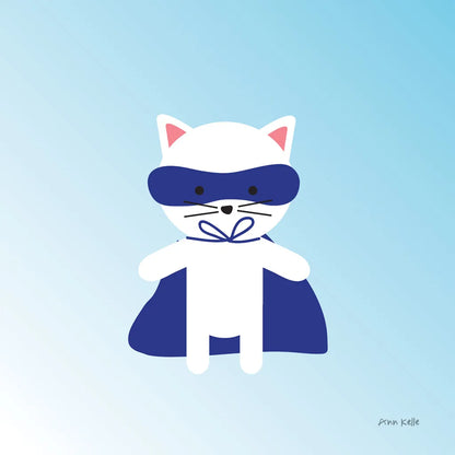 Cat Super Hero by Ann Kelle. SKU 55594a. Archival Giclee Fine art print for wall decor.