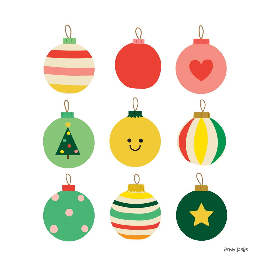 Christmas Bulbs by Ann Kelle. SKU 81224a. Archival Giclee Fine art print for wall decor.