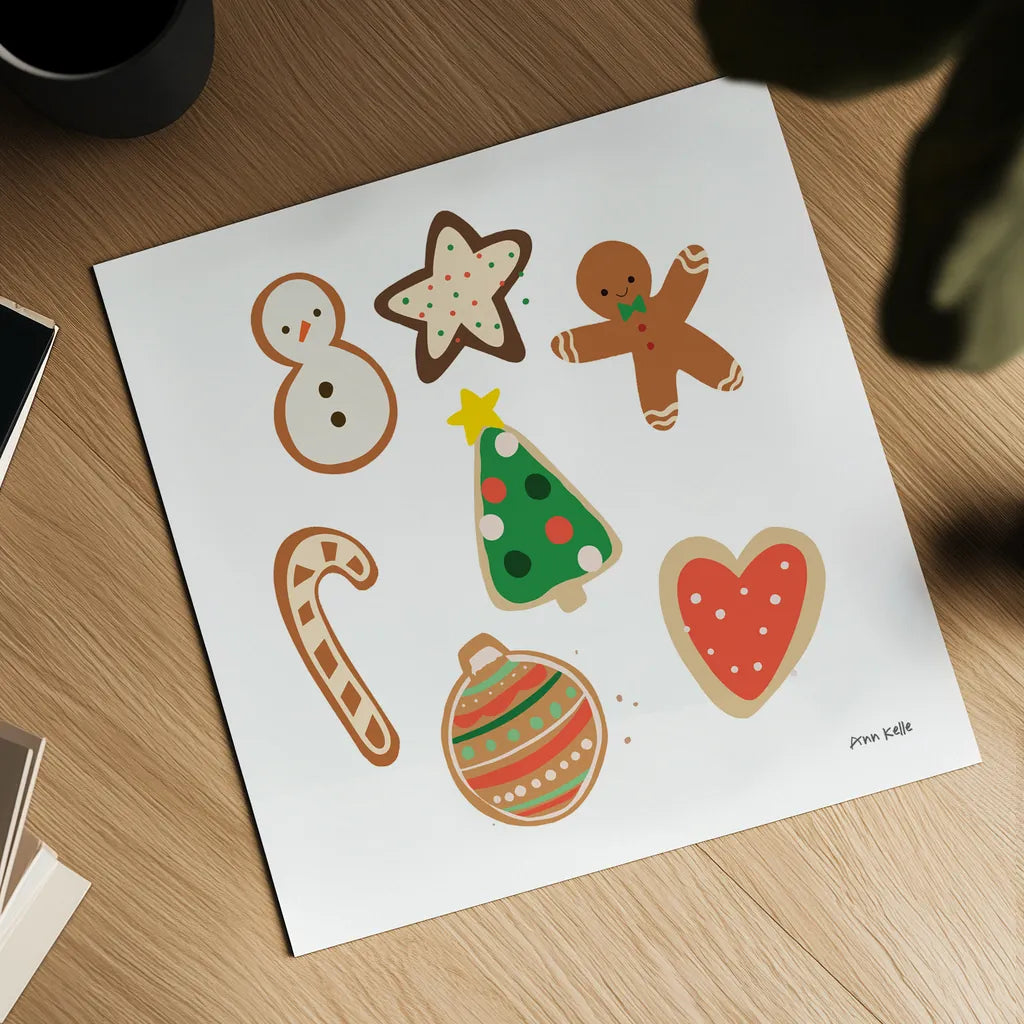 Christmas Cookies by Ann Kelle. Shown as a detailed flat fine art print, highlighting archival giclee quality. Available as an archival giclee rolled canvas, fine art paper, or poster print. SKU 81225a.