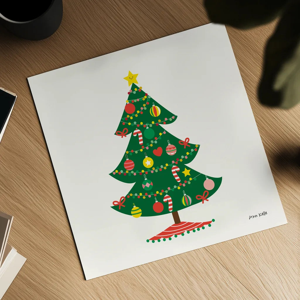 Christmas Tree by Ann Kelle. Shown as a detailed flat fine art print, highlighting archival giclee quality. Available as an archival giclee rolled canvas, fine art paper, or poster print. SKU 81227a.
