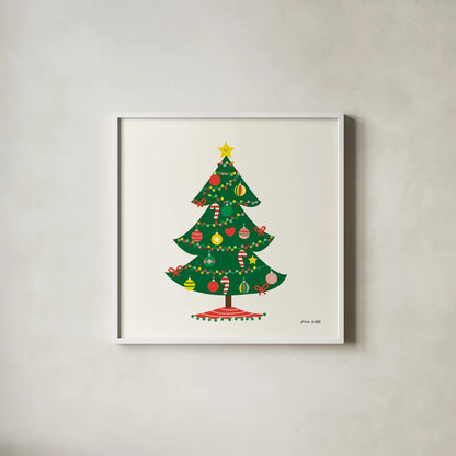 Christmas Tree by Ann Kelle. Shown in a crisp white glass frame for a clean and minimalist style. Available as an archival giclee rolled canvas, fine art paper, or poster print. SKU 81227a.