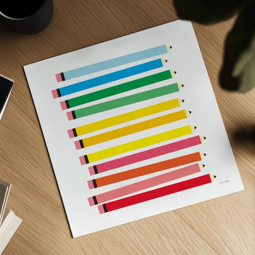 Colored Pencils by Ann Kelle. Shown as a detailed flat fine art print, highlighting archival giclee quality. Available as an archival giclee rolled canvas, fine art paper, or poster print. SKU 56426a.