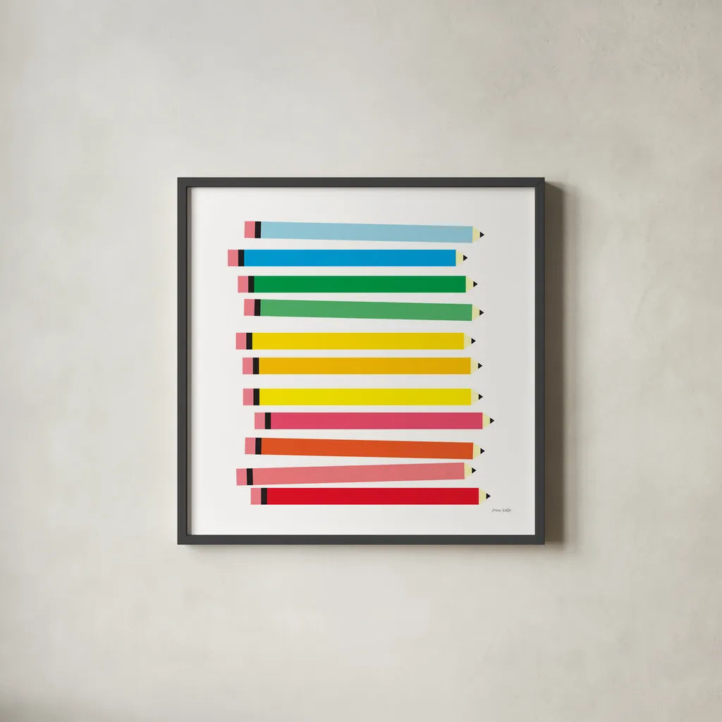 Colored Pencils by Ann Kelle. Shown in a sleek black glass frame for a contemporary gallery look. Available as an archival giclee rolled canvas, fine art paper, or poster print. SKU 56426a.