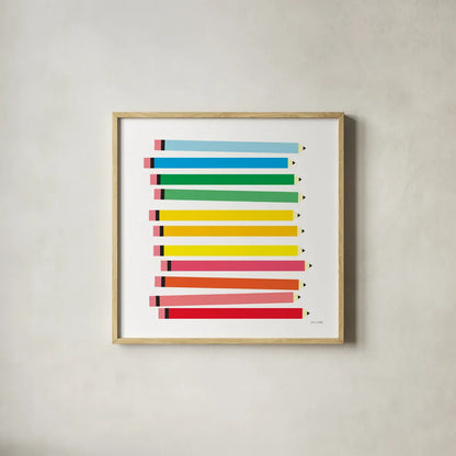Colored Pencils by Ann Kelle. Shown in a natural wood glass frame for a timeless modern aesthetic. Available as an archival giclee rolled canvas, fine art paper, or poster print. SKU 56426a.