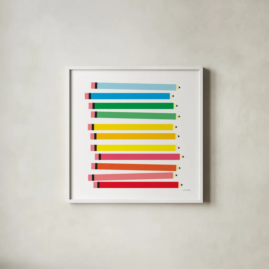 Colored Pencils by Ann Kelle. Shown in a crisp white glass frame for a clean and minimalist style. Available as an archival giclee rolled canvas, fine art paper, or poster print. SKU 56426a.