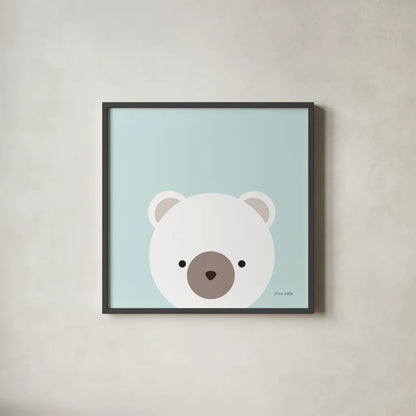 Cuddly Bear by Ann Kelle. Shown in a sleek black glass frame for a contemporary gallery look. Available as an archival giclee rolled canvas, fine art paper, or poster print. SKU 55591a.