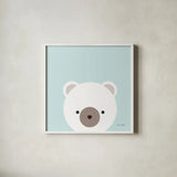 Cuddly Bear by Ann Kelle. Shown in a crisp white glass frame for a clean and minimalist style. Available as an archival giclee rolled canvas, fine art paper, or poster print. SKU 55591a.