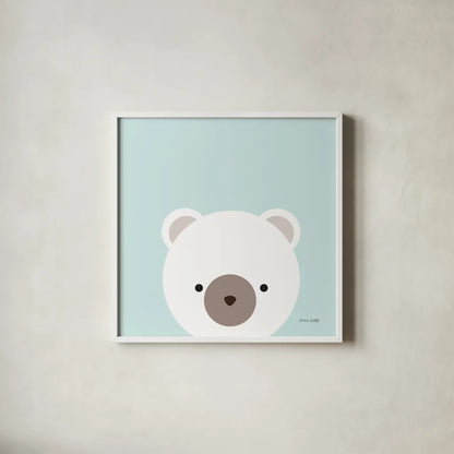 Cuddly Bear by Ann Kelle. Shown in a crisp white glass frame for a clean and minimalist style. Available as an archival giclee rolled canvas, fine art paper, or poster print. SKU 55591a.
