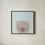 Cuddly Brown Bear by Ann Kelle. Shown in a sleek black glass frame for a contemporary gallery look. Available as an archival giclee rolled canvas, fine art paper, or poster print. SKU 62024a.