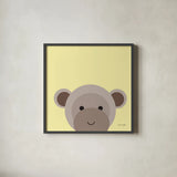 Cuddly Brown Monkey by Ann Kelle. Shown in a sleek black glass frame for a contemporary gallery look. Available as an archival giclee rolled canvas, fine art paper, or poster print. SKU 62027a.