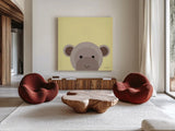 Cuddly Brown Monkey by Ann Kelle. Shown as extra-large giant wall art in a modern living room. Available as an archival giclee rolled canvas, fine art paper, or poster print. SKU 62027a.