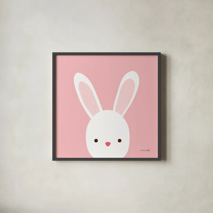 Cuddly Bunny by Ann Kelle. Shown in a sleek black glass frame for a contemporary gallery look. Available as an archival giclee rolled canvas, fine art paper, or poster print. SKU 55590a.