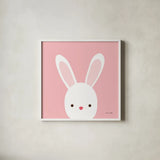 Cuddly Bunny by Ann Kelle. Shown in a crisp white glass frame for a clean and minimalist style. Available as an archival giclee rolled canvas, fine art paper, or poster print. SKU 55590a.