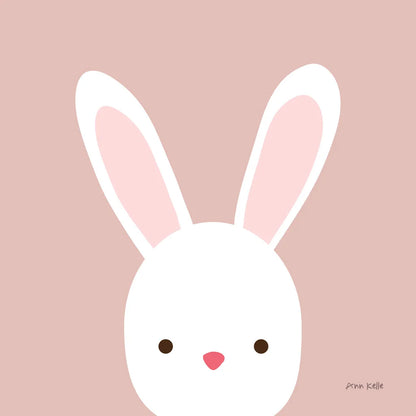 Cuddly Bunny Soft Pink by Ann Kelle. SKU 62025a. Archival Giclee Fine art print for wall decor.