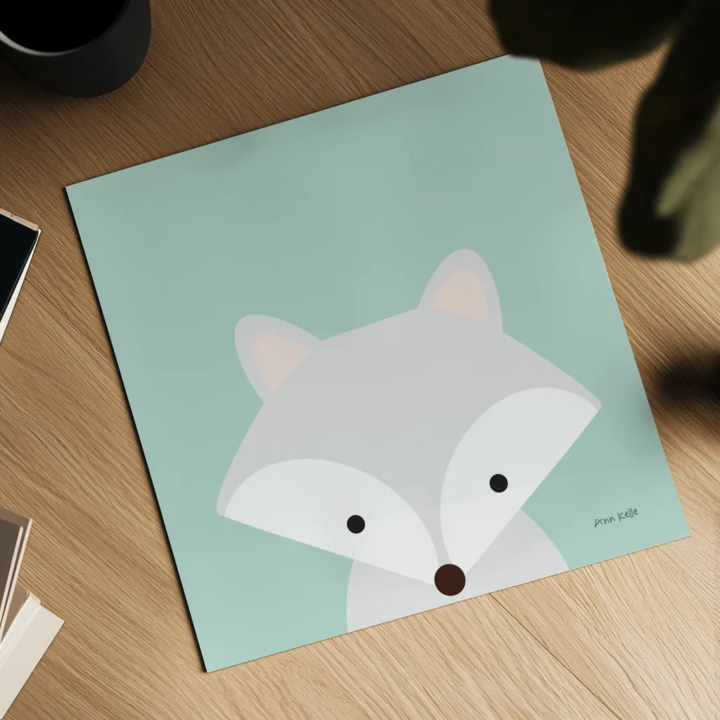Cuddly Fox by Ann Kelle. Shown as a detailed flat fine art print, highlighting archival giclee quality. Available as an archival giclee rolled canvas, fine art paper, or poster print. SKU 55592a.