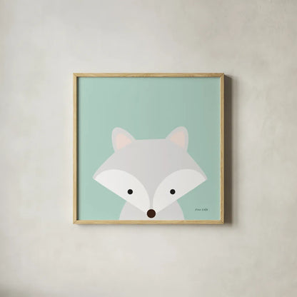 Cuddly Fox by Ann Kelle. Shown in a natural wood glass frame for a timeless modern aesthetic. Available as an archival giclee rolled canvas, fine art paper, or poster print. SKU 55592a.