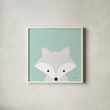 Cuddly Fox by Ann Kelle. Shown in a crisp white glass frame for a clean and minimalist style. Available as an archival giclee rolled canvas, fine art paper, or poster print. SKU 55592a.