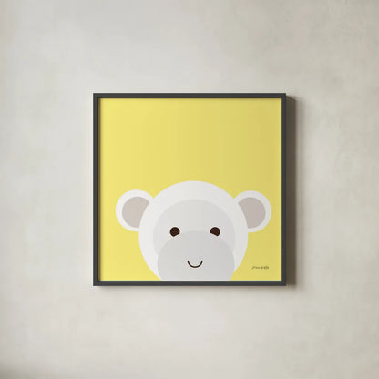 Cuddly Monkey by Ann Kelle. Shown in a sleek black glass frame for a contemporary gallery look. Available as an archival giclee rolled canvas, fine art paper, or poster print. SKU 55593a.