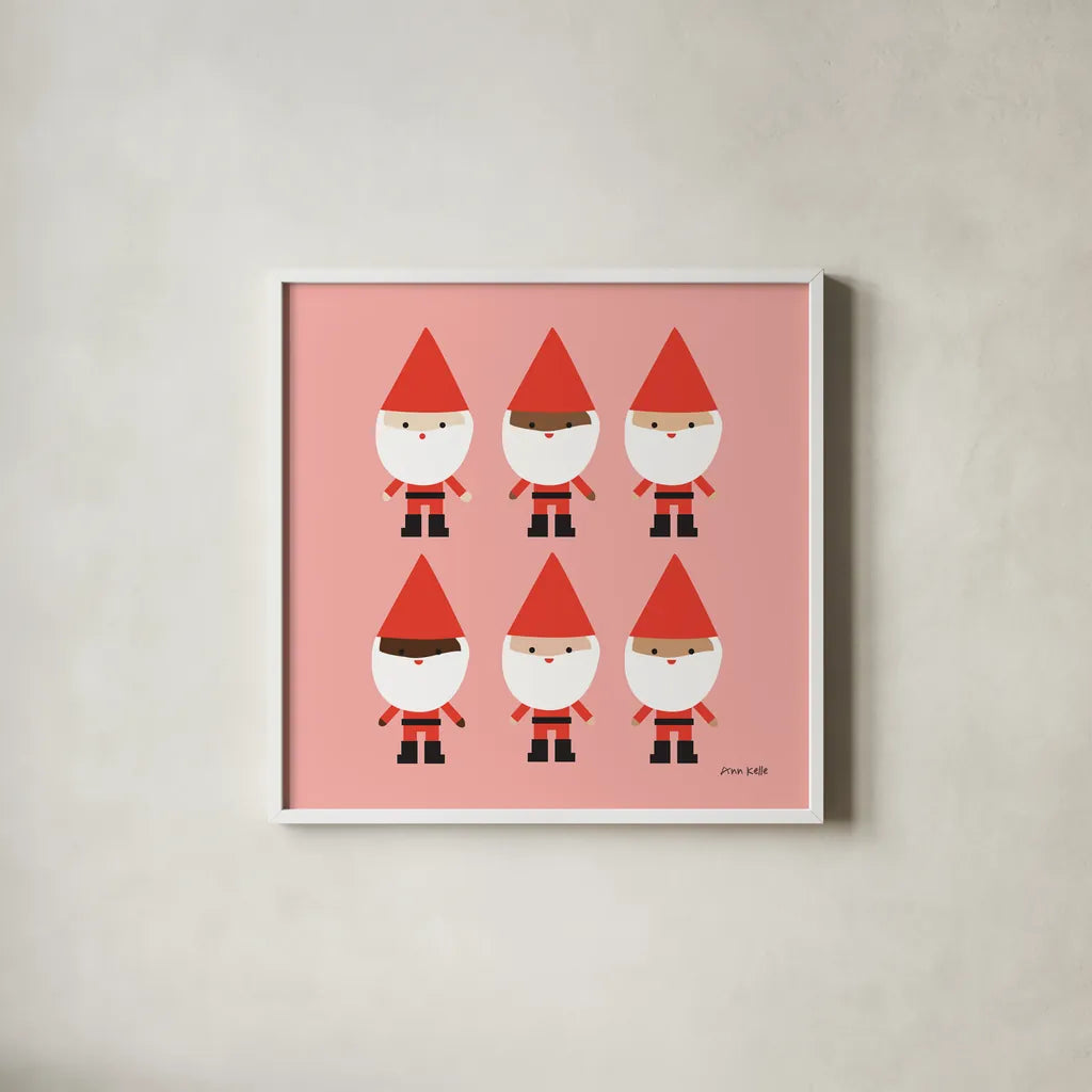 Elves by Ann Kelle. Shown in a crisp white glass frame for a clean and minimalist style. Available as an archival giclee rolled canvas, fine art paper, or poster print. SKU 81229a.