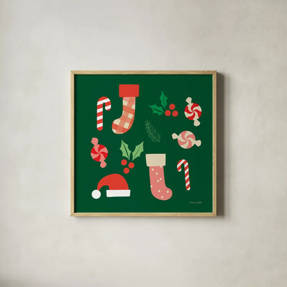 Festive by Ann Kelle. Shown in a natural wood glass frame for a timeless modern aesthetic. Available as an archival giclee rolled canvas, fine art paper, or poster print. SKU 81230a.