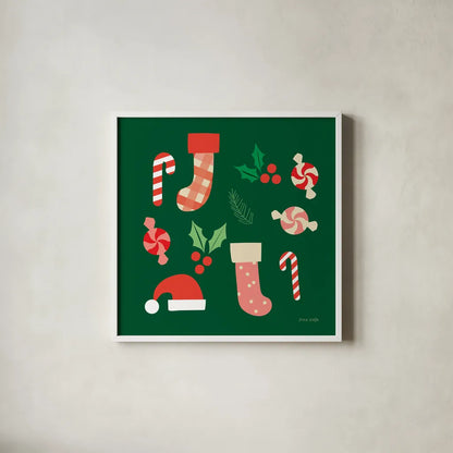 Festive by Ann Kelle. Shown in a crisp white glass frame for a clean and minimalist style. Available as an archival giclee rolled canvas, fine art paper, or poster print. SKU 81230a.