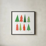 Festive Trees by Ann Kelle. Shown in a sleek black glass frame for a contemporary gallery look. Available as an archival giclee rolled canvas, fine art paper, or poster print. SKU 81231a.