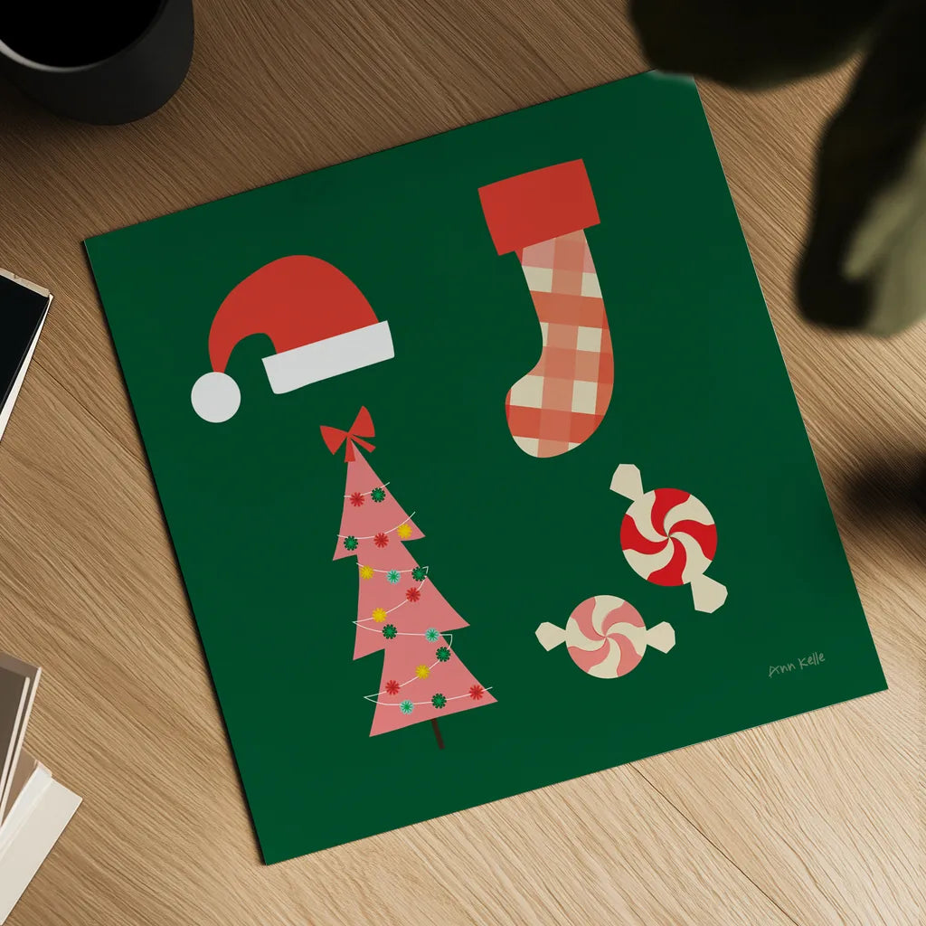 Festive v2 by Ann Kelle. Shown as a detailed flat fine art print, highlighting archival giclee quality. Available as an archival giclee rolled canvas, fine art paper, or poster print. SKU 101685a.