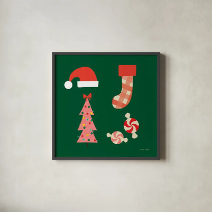 Festive v2 by Ann Kelle. Shown in a sleek black glass frame for a contemporary gallery look. Available as an archival giclee rolled canvas, fine art paper, or poster print. SKU 101685a.