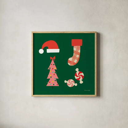 Festive v2 by Ann Kelle. Shown in a natural wood glass frame for a timeless modern aesthetic. Available as an archival giclee rolled canvas, fine art paper, or poster print. SKU 101685a.