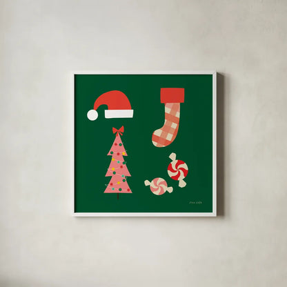 Festive v2 by Ann Kelle. Shown in a crisp white glass frame for a clean and minimalist style. Available as an archival giclee rolled canvas, fine art paper, or poster print. SKU 101685a.