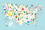 Fun USA Map by Ann Kelle. SKU 62580i. Archival Giclee Fine art print for wall decor.