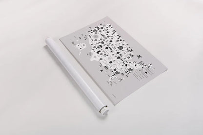 Fun USA Map BW by Ann Kelle. shown as a rolled paper print. Available as archival giclee rolled canvas, fine art paper, or poster print. SKU 66281i.