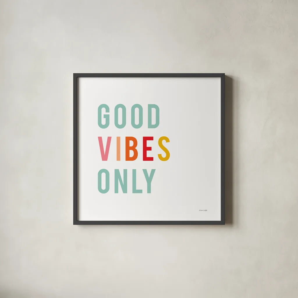 Good Vibes Only Pastel by Ann Kelle. Shown in a sleek black glass frame for a contemporary gallery look. Available as an archival giclee rolled canvas, fine art paper, or poster print. SKU 67896a.