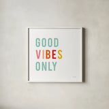 Good Vibes Only Pastel by Ann Kelle. Shown in a crisp white glass frame for a clean and minimalist style. Available as an archival giclee rolled canvas, fine art paper, or poster print. SKU 67896a.