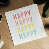 Happy Happy by Ann Kelle. Shown as a detailed flat fine art print, highlighting archival giclee quality. Available as an archival giclee rolled canvas, fine art paper, or poster print. SKU 55606a.