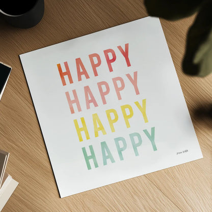Happy Happy by Ann Kelle. Shown as a detailed flat fine art print, highlighting archival giclee quality. Available as an archival giclee rolled canvas, fine art paper, or poster print. SKU 55606a.