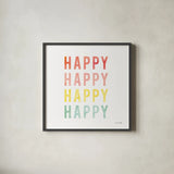 Happy Happy by Ann Kelle. Shown in a sleek black glass frame for a contemporary gallery look. Available as an archival giclee rolled canvas, fine art paper, or poster print. SKU 55606a.