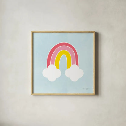 Her Rainbow by Ann Kelle. Shown in a natural wood glass frame for a timeless modern aesthetic. Available as an archival giclee rolled canvas, fine art paper, or poster print. SKU 56494a.