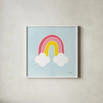 Her Rainbow by Ann Kelle. Shown in a crisp white glass frame for a clean and minimalist style. Available as an archival giclee rolled canvas, fine art paper, or poster print. SKU 56494a.
