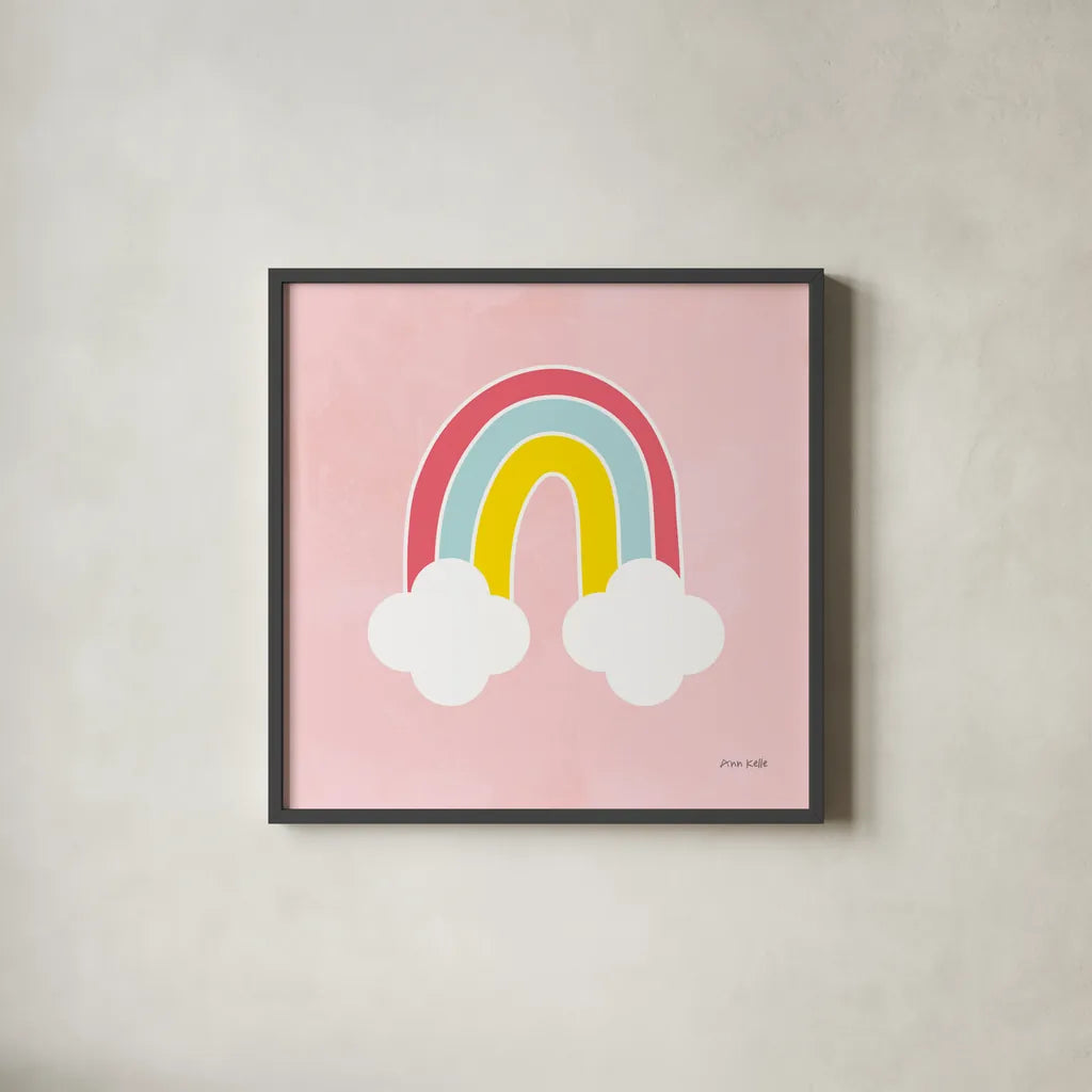 His Rainbow by Ann Kelle. Shown in a sleek black glass frame for a contemporary gallery look. Available as an archival giclee rolled canvas, fine art paper, or poster print. SKU 56495a.