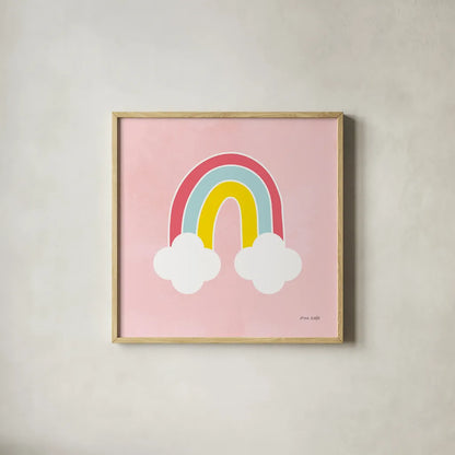 His Rainbow by Ann Kelle. Shown in a natural wood glass frame for a timeless modern aesthetic. Available as an archival giclee rolled canvas, fine art paper, or poster print. SKU 56495a.