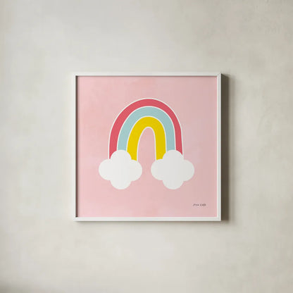 His Rainbow by Ann Kelle. Shown in a crisp white glass frame for a clean and minimalist style. Available as an archival giclee rolled canvas, fine art paper, or poster print. SKU 56495a.