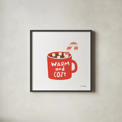 Hot Cocoa Mug by Ann Kelle. Shown in a sleek black glass frame for a contemporary gallery look. Available as an archival giclee rolled canvas, fine art paper, or poster print. SKU 81232a.
